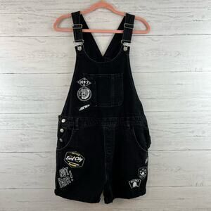 Topshop Black Denim Patch Shortalls Size 8